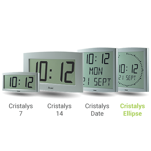 A modern and aesthetic LCD clock for your interior spaces Cristalys Ellipse