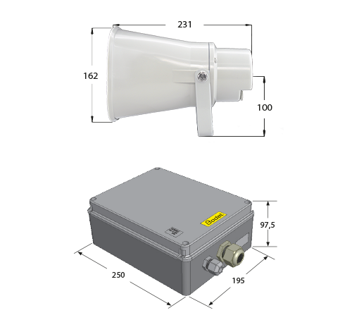 Dimensions of the Harmonys outdoor speaker