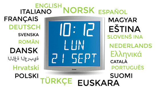 Several languages available for the Opalys Date clock