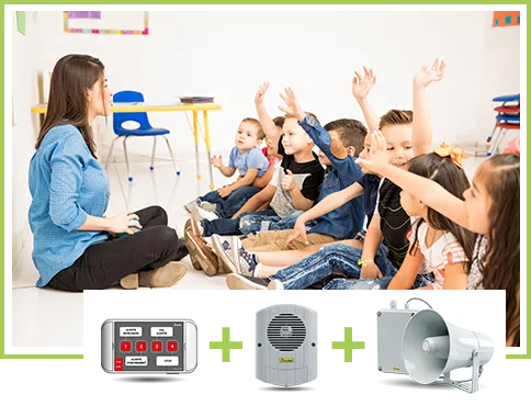 Broadcast a class change bell or a lockdown alert in a small school