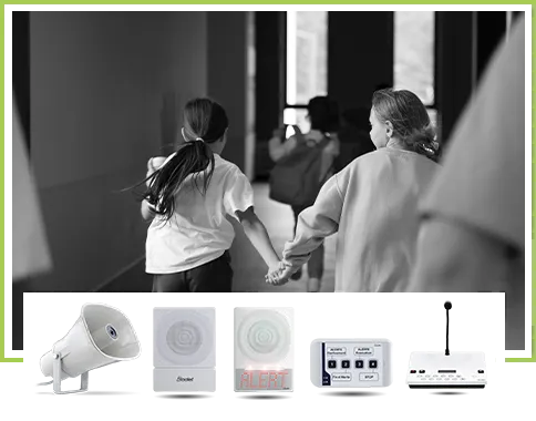 Which equipment to choose to set the pace of the school's daily life and inform students and teachers of an alert?