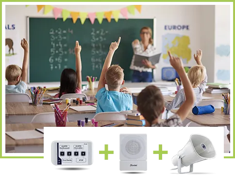 How to broadcast class change bells or lockdown alarms in a small school?