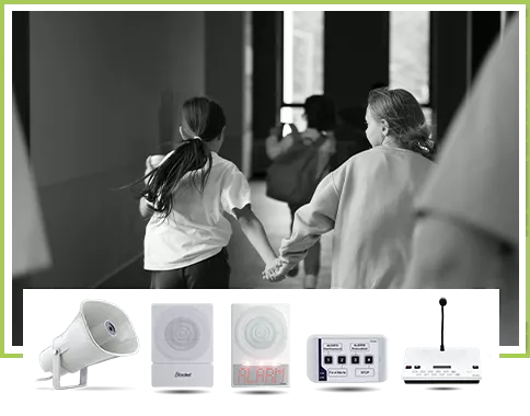 Welche Geräte sollten ausgewählt werden, um den Tagesablauf der Schule zu regeln und Schüler und Lehrer über Warnmeldungen zu informieren?